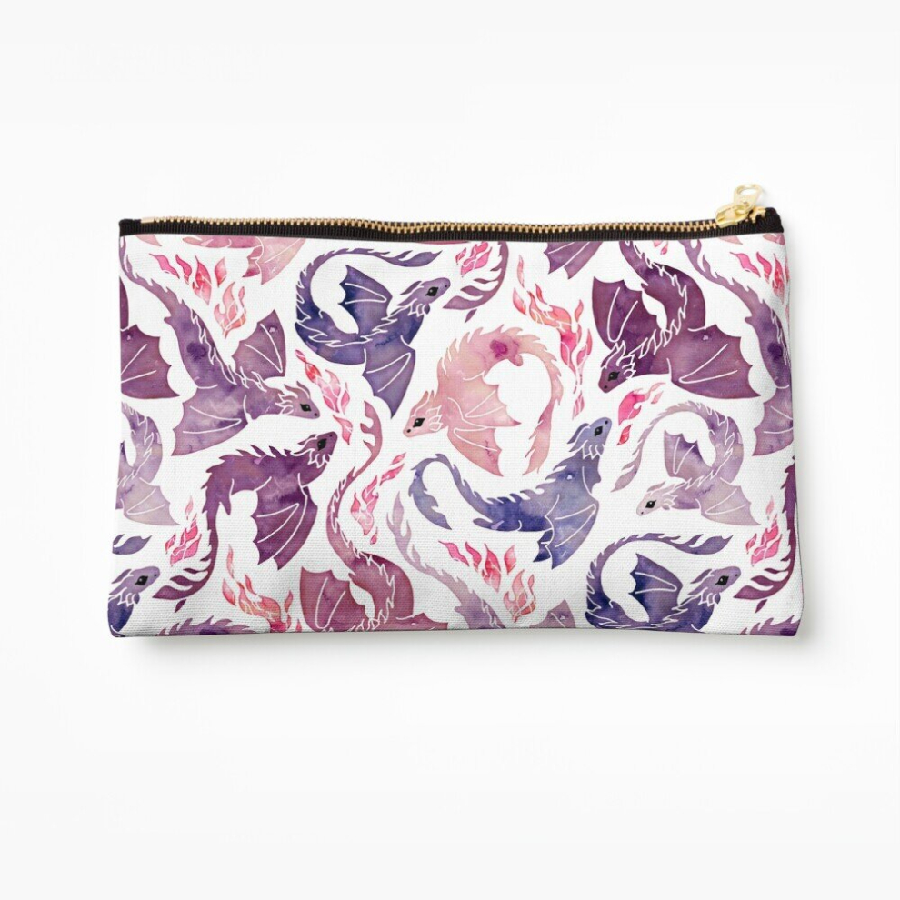 Whibos Pink/Purple Makeup Bag Dragon Fire Cosmetic Organizer Tyvek Paper Bags Zipper Pouch