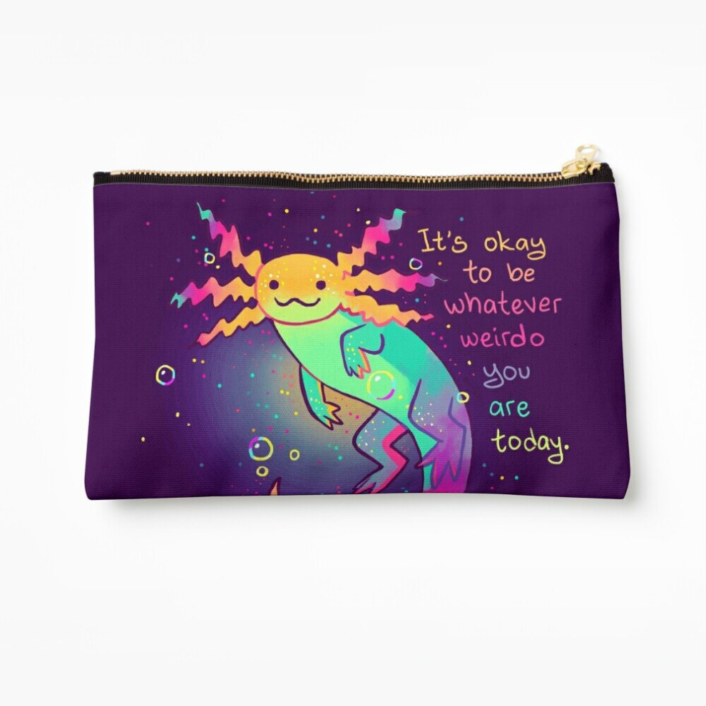 Whibos Makeup Bag "It's Okay To Be Whatever Weirdo You Are Today" Rainbow Axolotl Cosmetic Organizer Tyvek Paper Bags Zipper Pouch
