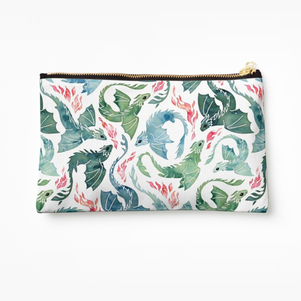 Whibos Blue/Green Makeup Bag Dragon Fire Cosmetic Organizer Tyvek Paper Bags Zipper Pouch