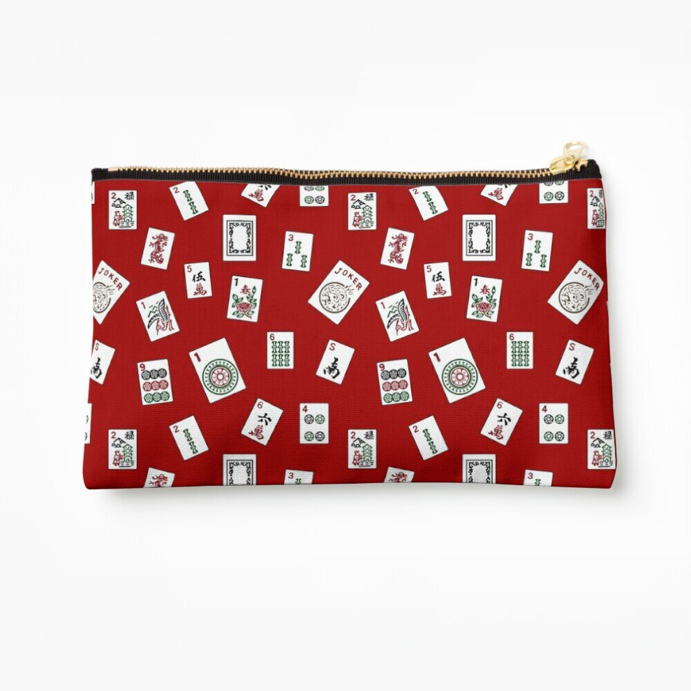 Whibos Red Makeup Bag Mahjong Cosmetic Organizer Tyvek Paper Bags Zipper Pouch