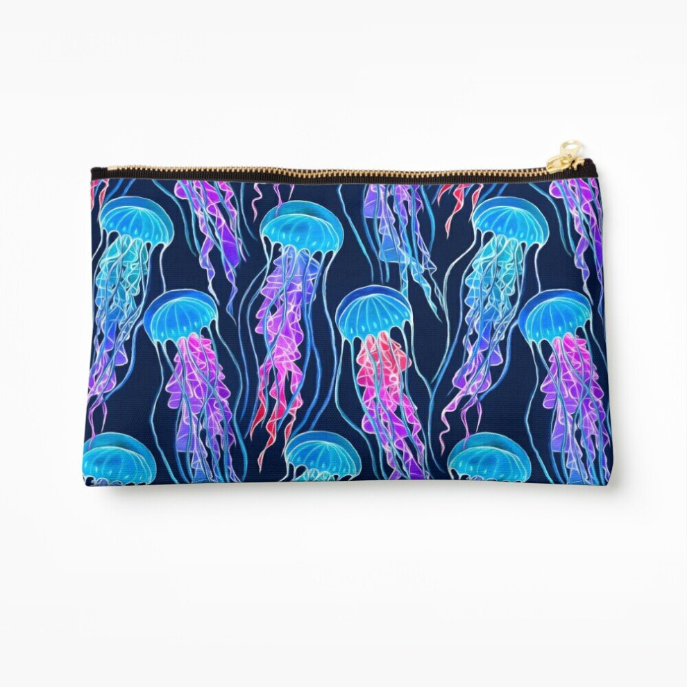Whibos Blue Makeup Bag Luminescent Rainbow Jellyfish On Navy Cosmetic Organizer Tyvek Paper Bags Zipper Pouch