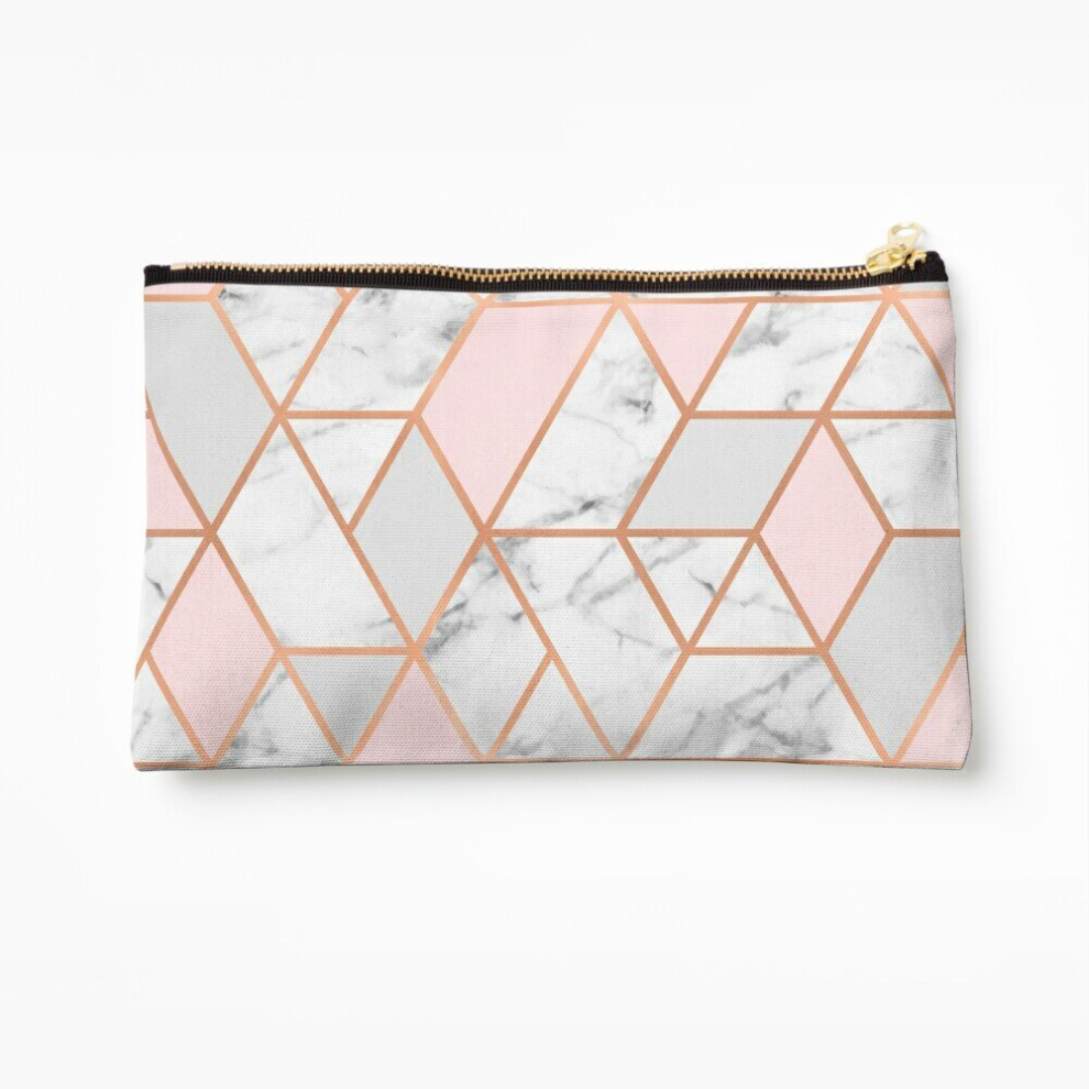 Whibos Gold/Pink/Grey Makeup Bag Rose Marble Geo Lines Cosmetic Organizer Tyvek Paper Bags Zipper Pouch
