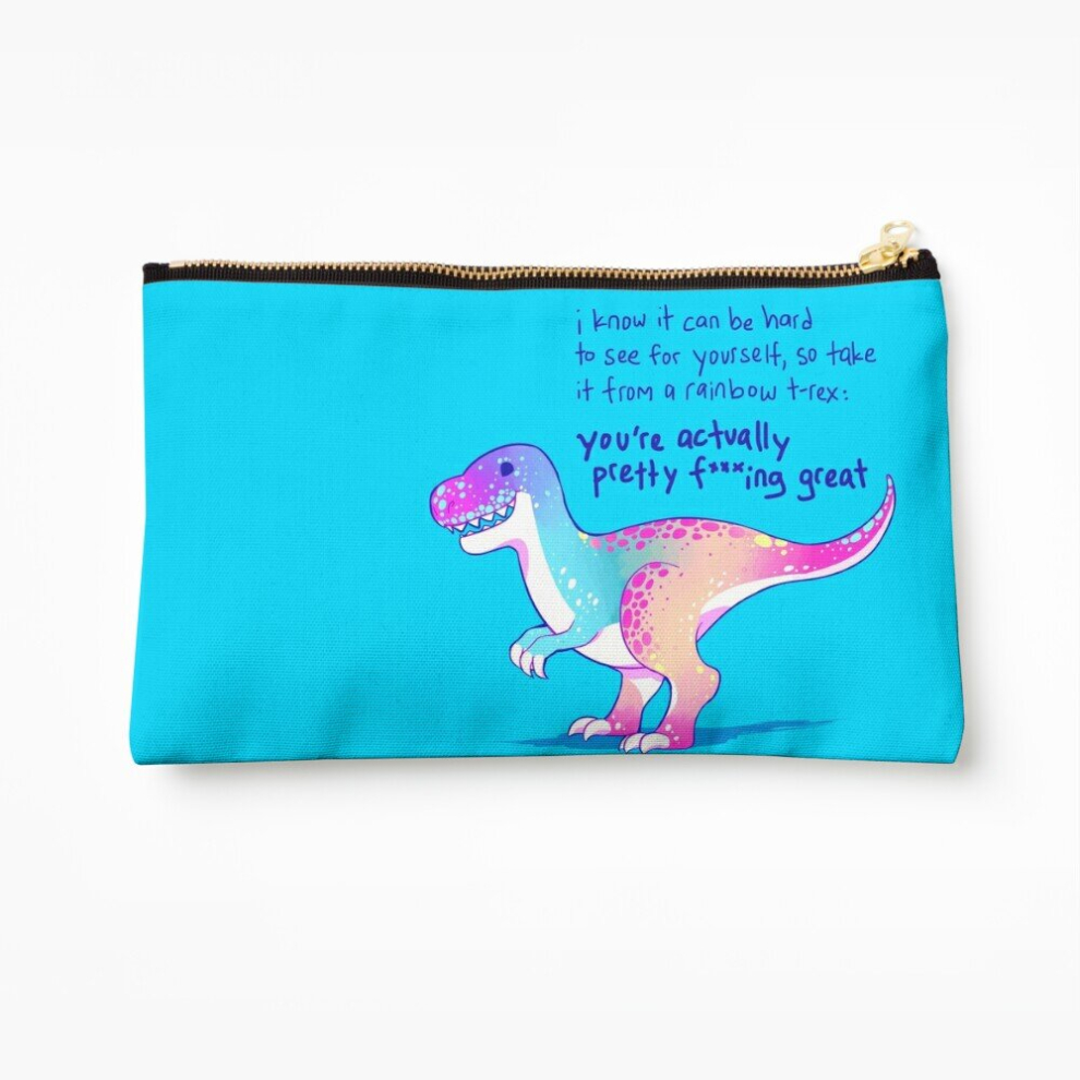 Whibos Makeup Bag "You're Actually Pretty F***Ing Great" Rainbow T-Rex Cosmetic Organizer Tyvek Paper Bags Zipper Pouch