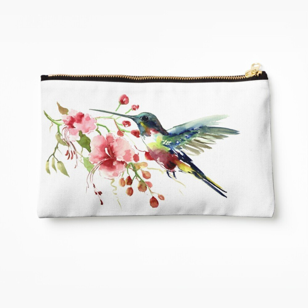 Whibos Makeup Bag Hummingbird And Flowers Cosmetic Organizer Tyvek Paper Bags Zipper Pouch