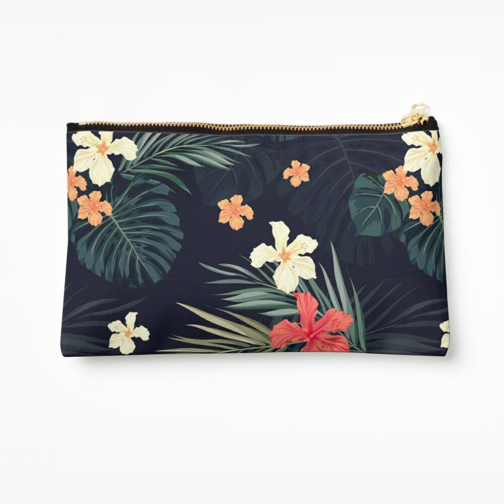 Whibos Dark Makeup Bag Tropical Flowers Cosmetic Organizer Tyvek Paper Bags Zipper Pouch