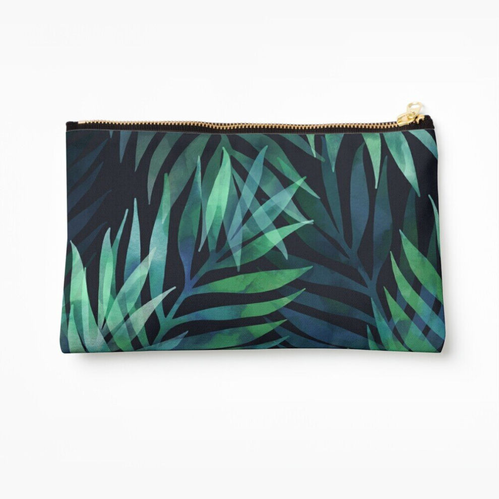 Whibos Dark/Green Makeup Bag Palms Leaves Pattern Cosmetic Organizer Tyvek Paper Bags Zipper Pouch