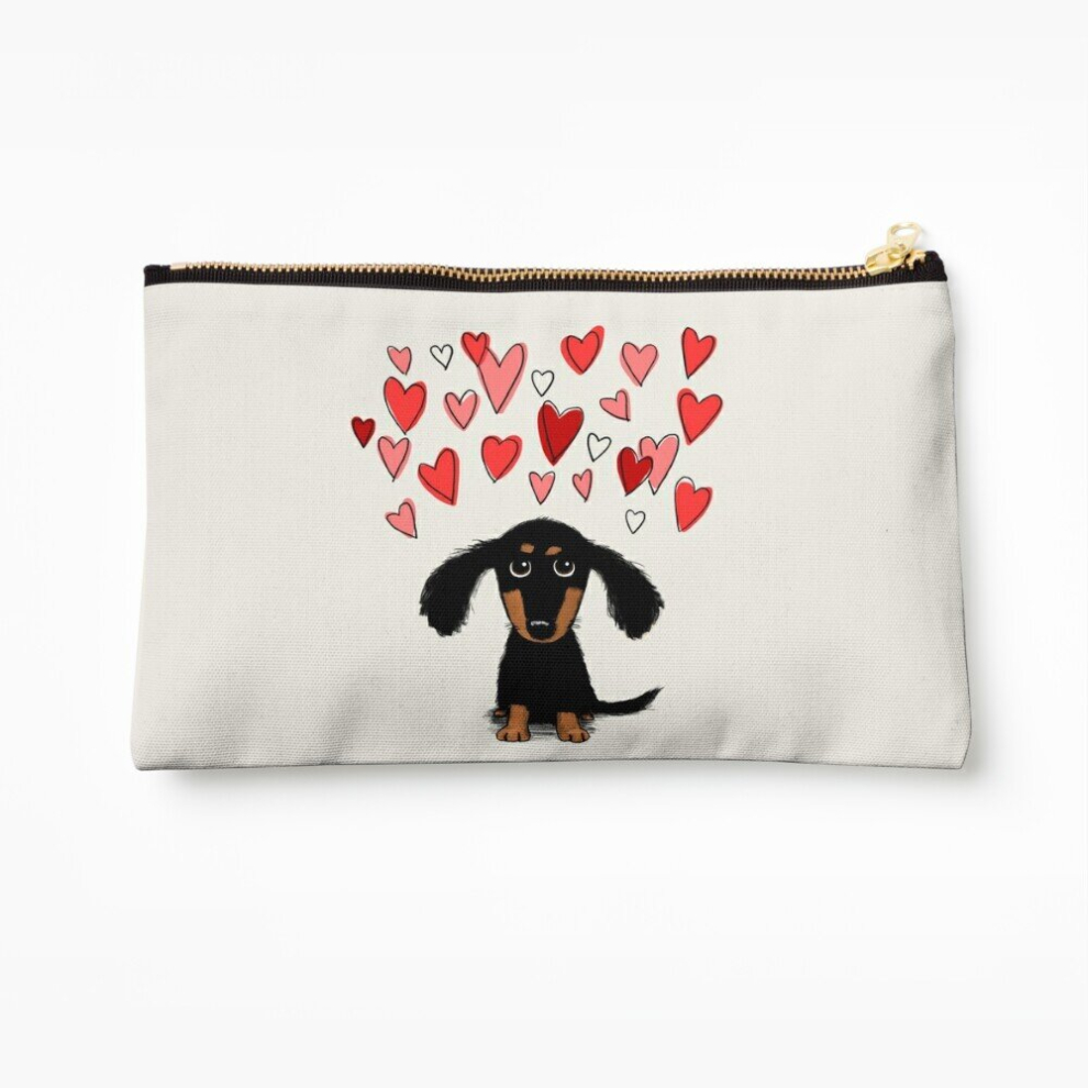 Whibos Makeup Bag Cute Dachshund Puppy Dog With Valentine Hearts Cosmetic Organizer Tyvek Paper Bags Zipper Pouch