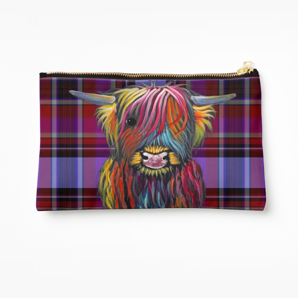 Whibos Makeup Bag Scottish Highland Cow ' Tartan Braveheart ' Cosmetic Organizer Tyvek Paper Bags Zipper Pouch