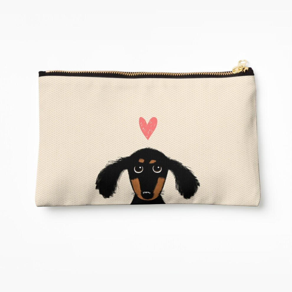 Whibos Black Makeup Bag Dachshund Puppy Love Cute And Tan Wiener Dog With Heart Cosmetic Organizer Tyvek Paper Bags Zipper Pouch