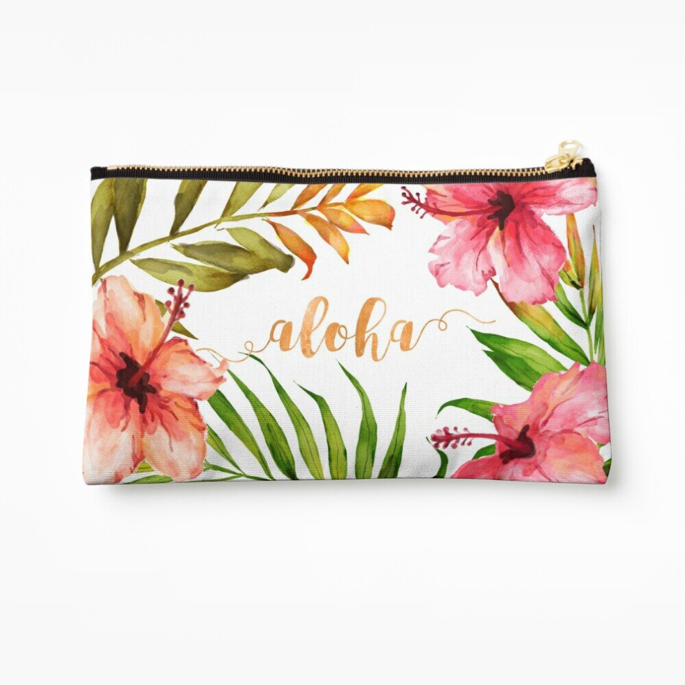 Whibos Makeup Bag Aloha Tropical Hawaiian Floral Watercolor Cosmetic Organizer Tyvek Paper Bags Zipper Pouch