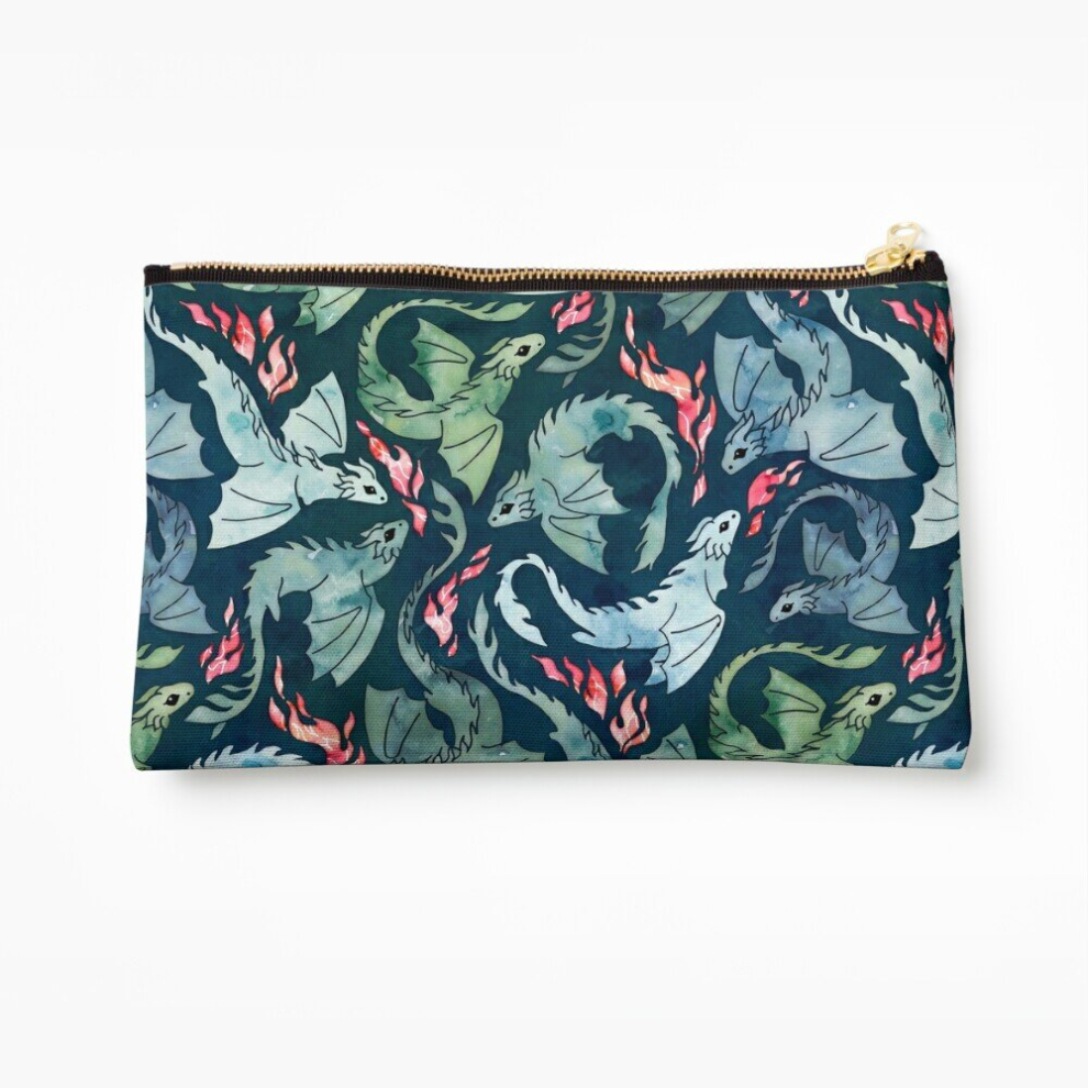 Whibos Dark/Blue/Green Makeup Bag Dragon Fire Cosmetic Organizer Tyvek Paper Bags Zipper Pouch