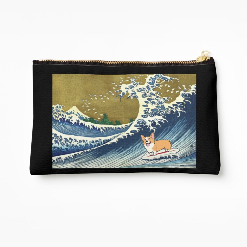 Whibos Makeup Bag Corgi Dog Surfing The Great Wave Cosmetic Organizer Tyvek Paper Bags Zipper Pouch