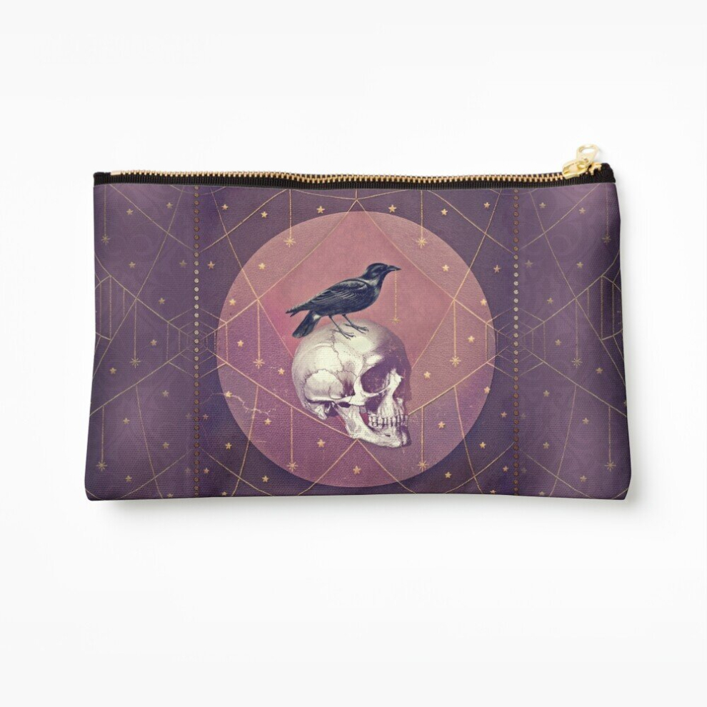 Whibos Makeup Bag Crow And Skull Collage Cosmetic Organizer Tyvek Paper Bags Zipper Pouch