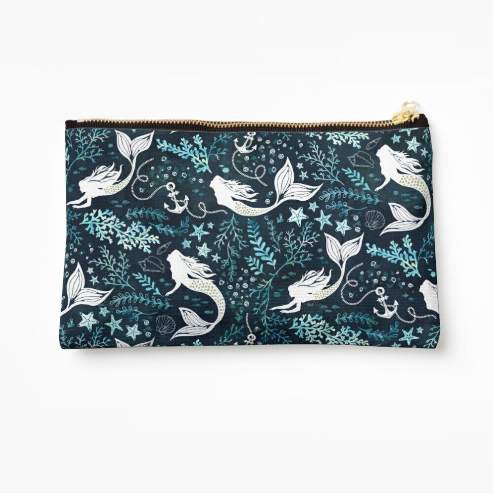 Whibos Dark Makeup Bag Mermaid Ocean Cosmetic Organizer Tyvek Paper Bags Zipper Pouch