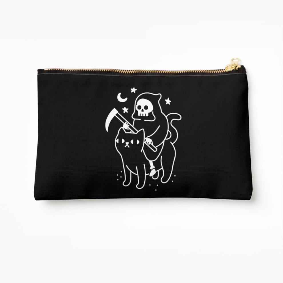 Whibos Black Makeup Bag Death Rides A Cat Cosmetic Organizer Tyvek Paper Bags Zipper Pouch