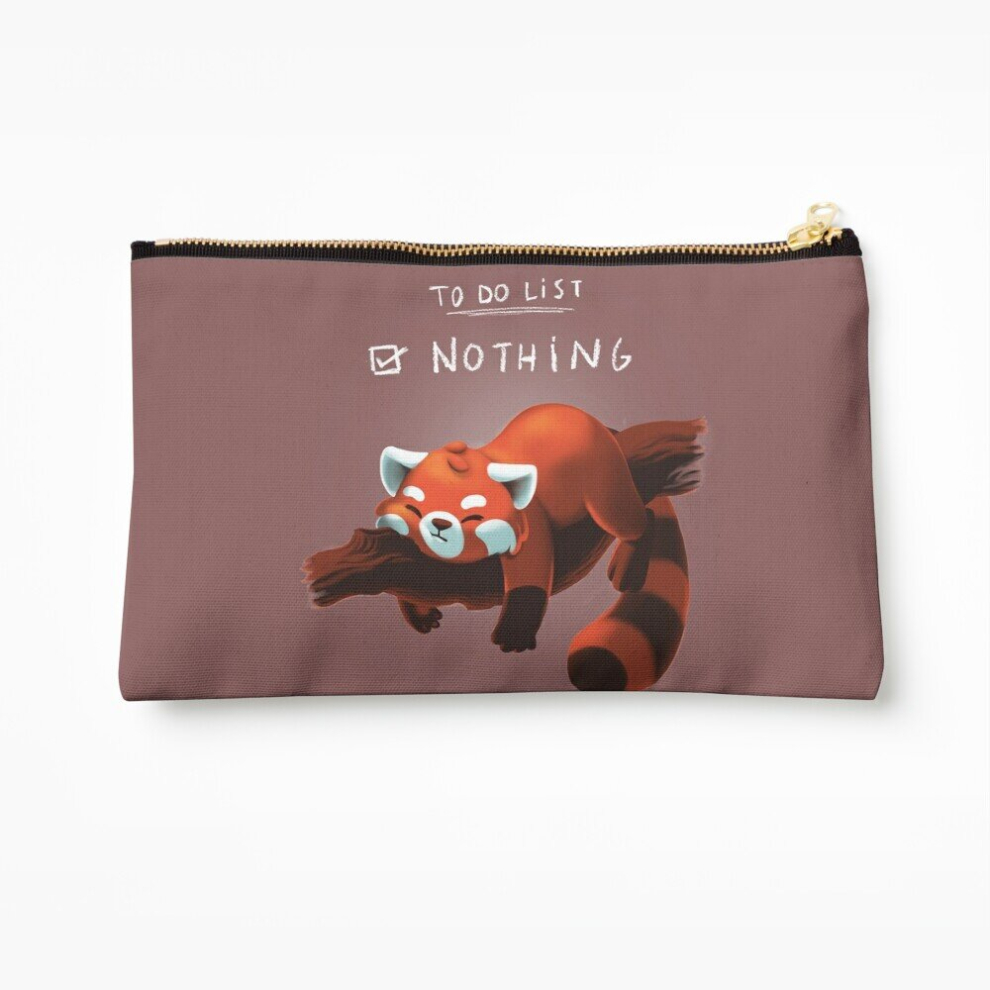 Whibos Red Makeup Bag Panda Day - To Do List Nothing - Cute Fluffy Animal - Procrastinate Cosmetic Organizer Tyvek Paper Bags Zipper Pouch