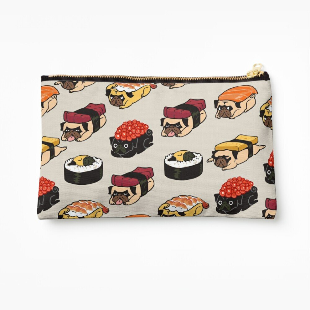 Whibos Makeup Bag Sushi Pug Cosmetic Organizer Tyvek Paper Bags Zipper Pouch