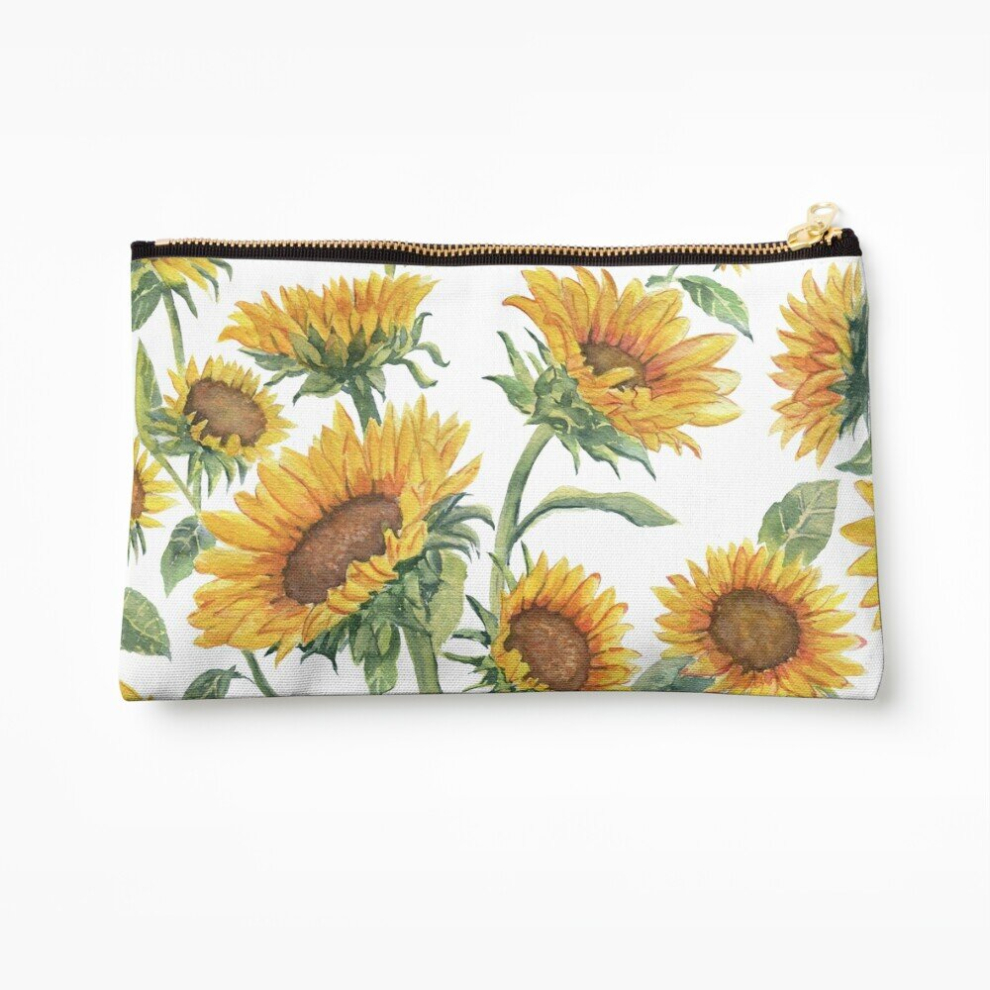 Whibos Makeup Bag Blooming Sunflowers Cosmetic Organizer Tyvek Paper Bags Zipper Pouch