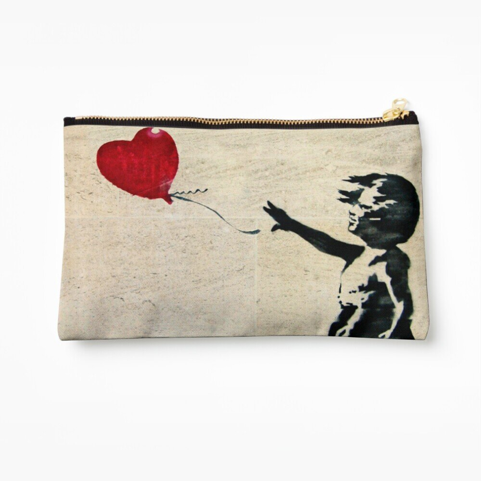 Whibos Red Makeup Bag Banksy's Girl With A Balloon Iii Cosmetic Organizer Tyvek Paper Bags Zipper Pouch