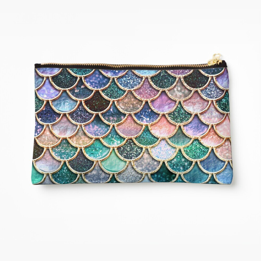 Whibos Silver/Pink Makeup Bag Teal, And Sparkle Faux Glitter Mermaid Scales Cosmetic Organizer Tyvek Paper Bags Zipper Pouch