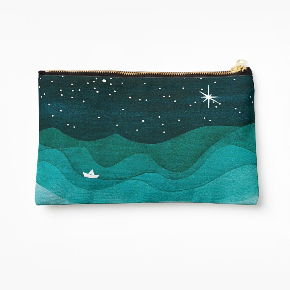 Whibos Makeup Bag Starry Ocean, Teal Sailboat Watercolor Sea Waves Night Cosmetic Organizer Tyvek Paper Bags Zipper Pouch