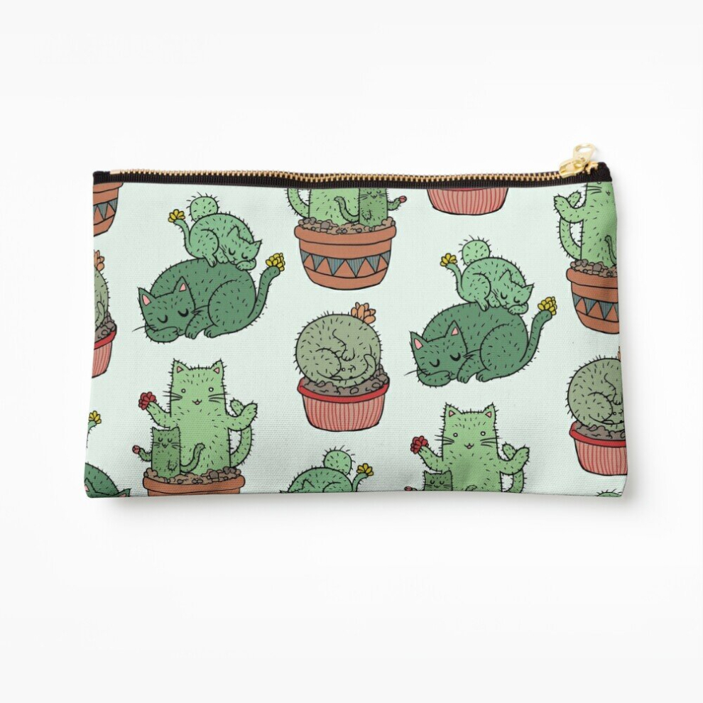 Whibos Makeup Bag Cactus Cats Cosmetic Organizer Tyvek Paper Bags Zipper Pouch