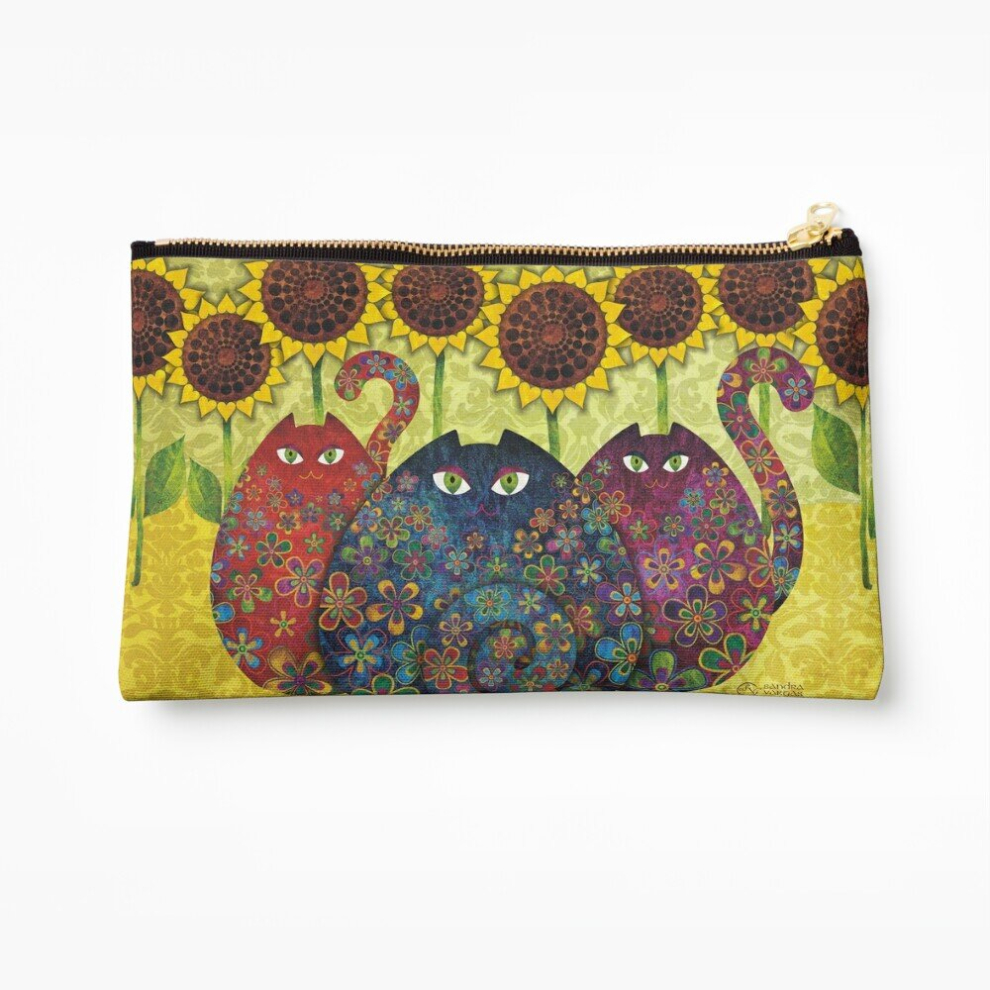 Whibos Makeup Bag Cats With Sunflowers Cosmetic Organizer Tyvek Paper Bags Zipper Pouch