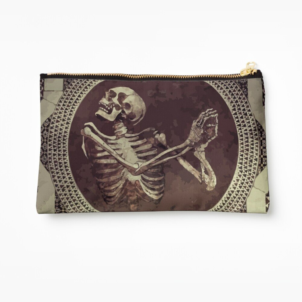 Whibos Makeup Bag Hannibal: Dancing Skull + Skeleton Mosaic Cosmetic Organizer Tyvek Paper Bags Zipper Pouch