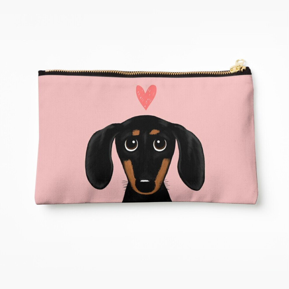 Whibos Black Makeup Bag And Tan Dachshund With Heart Cute Cartoon Wiener Dog Cosmetic Organizer Tyvek Paper Bags Zipper Pouch
