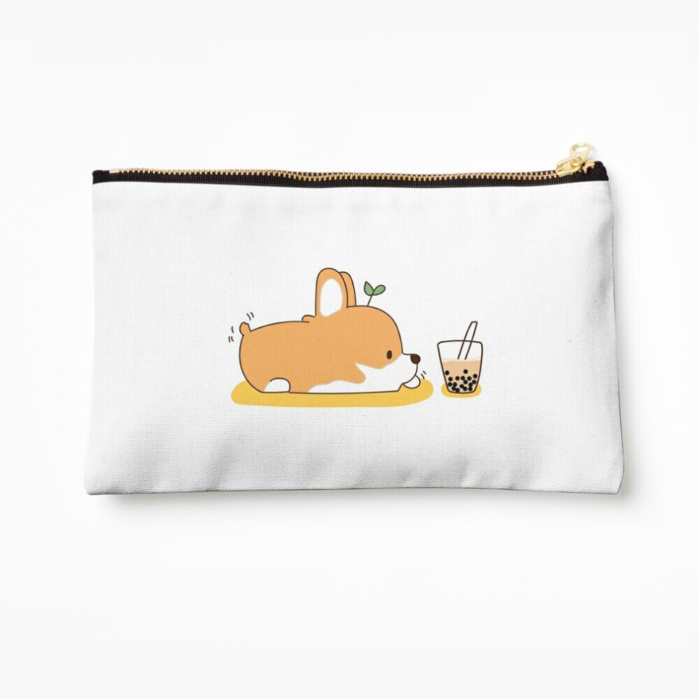 Whibos Makeup Bag Corgi And Bubble Tea Cosmetic Organizer Tyvek Paper Bags Zipper Pouch