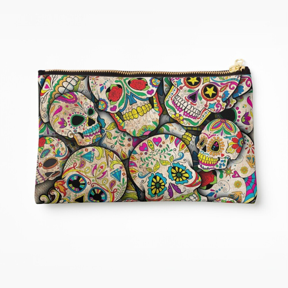 Whibos Makeup Bag Sugar Skull Collage Cosmetic Organizer Tyvek Paper Bags Zipper Pouch