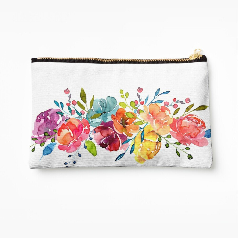 Whibos Makeup Bag Bright Flowers Summer Watercolor Peonies Cosmetic Organizer Tyvek Paper Bags Zipper Pouch