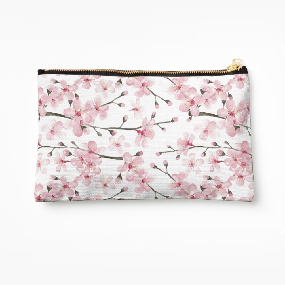 Whibos Makeup Bag Cherry Blossom Watercolor Fashion And Home Decor By Magenta Rose Designs Cosmetic Organizer Tyvek Paper Bags Zipper Pouch