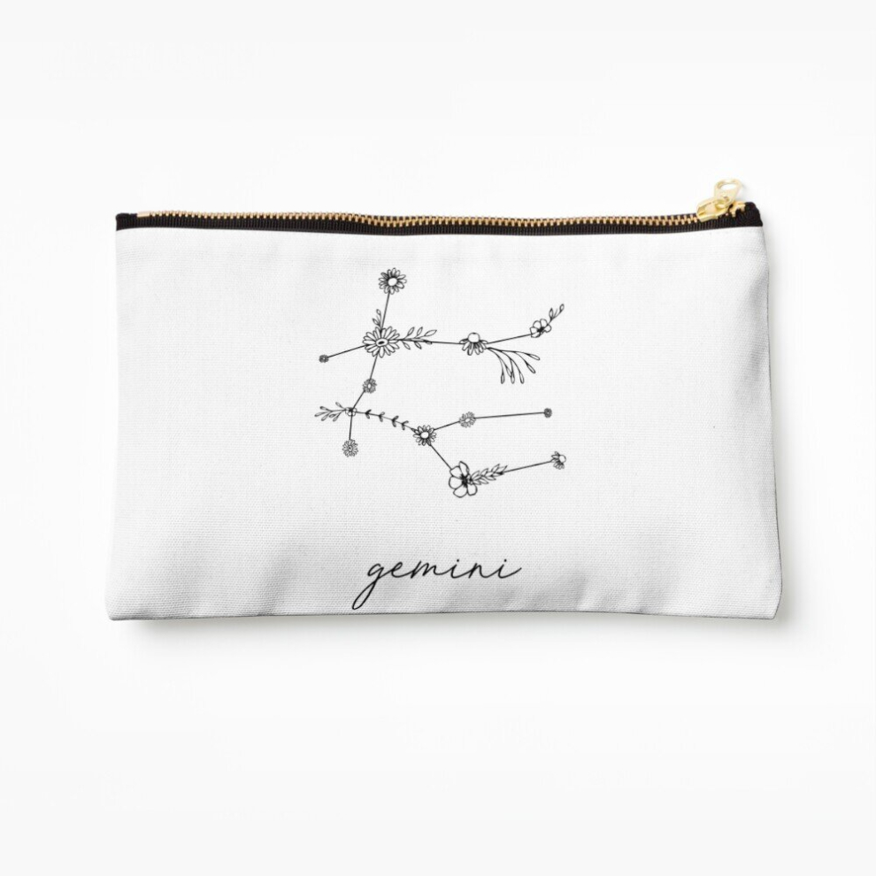 Whibos Makeup Bag Gemini Zodiac Wildflower Constellation Cosmetic Organizer Tyvek Paper Bags Zipper Pouch