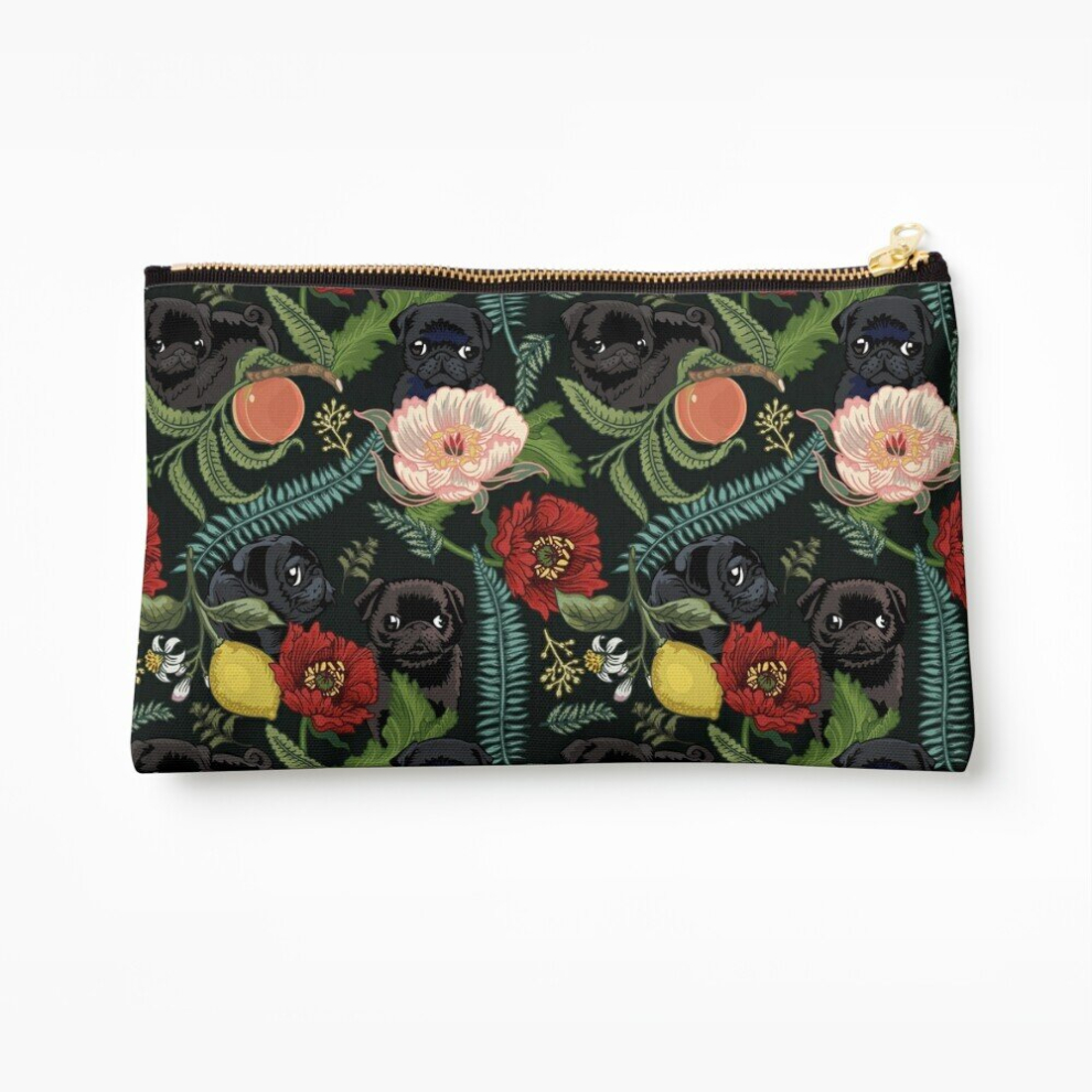 Whibos Black Makeup Bag Botanical And Pugs Cosmetic Organizer Tyvek Paper Bags Zipper Pouch