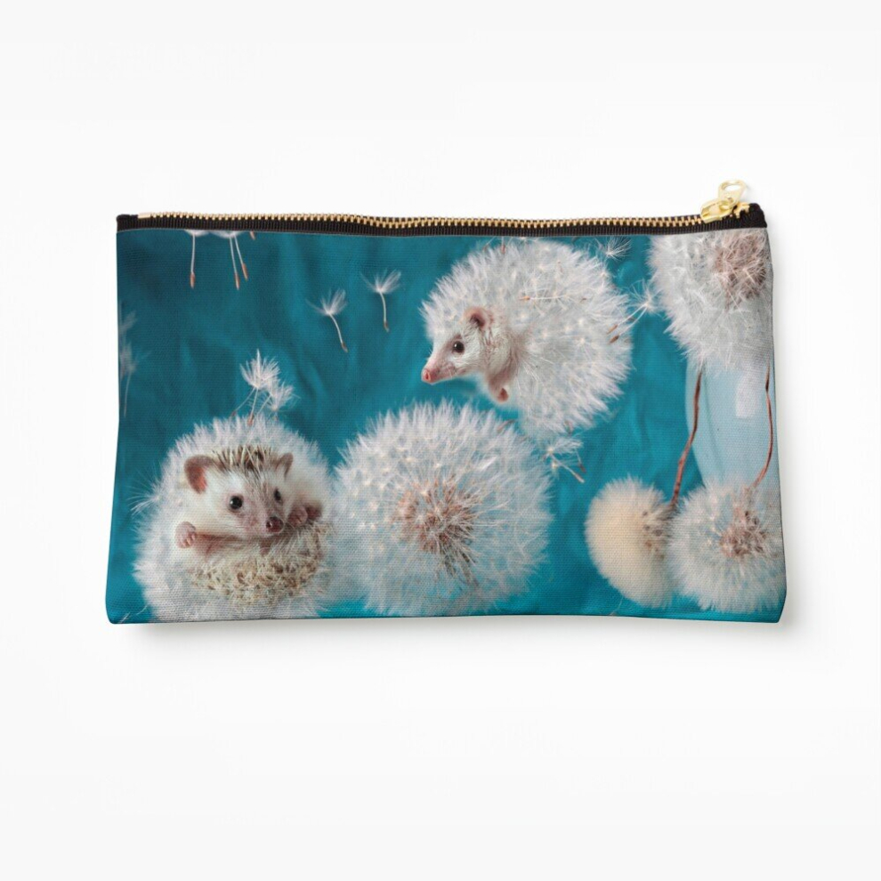 Whibos Makeup Bag Hedgehogs- Dandelions. Photographer Eremina Elena. Cosmetic Organizer Tyvek Paper Bags Zipper Pouch