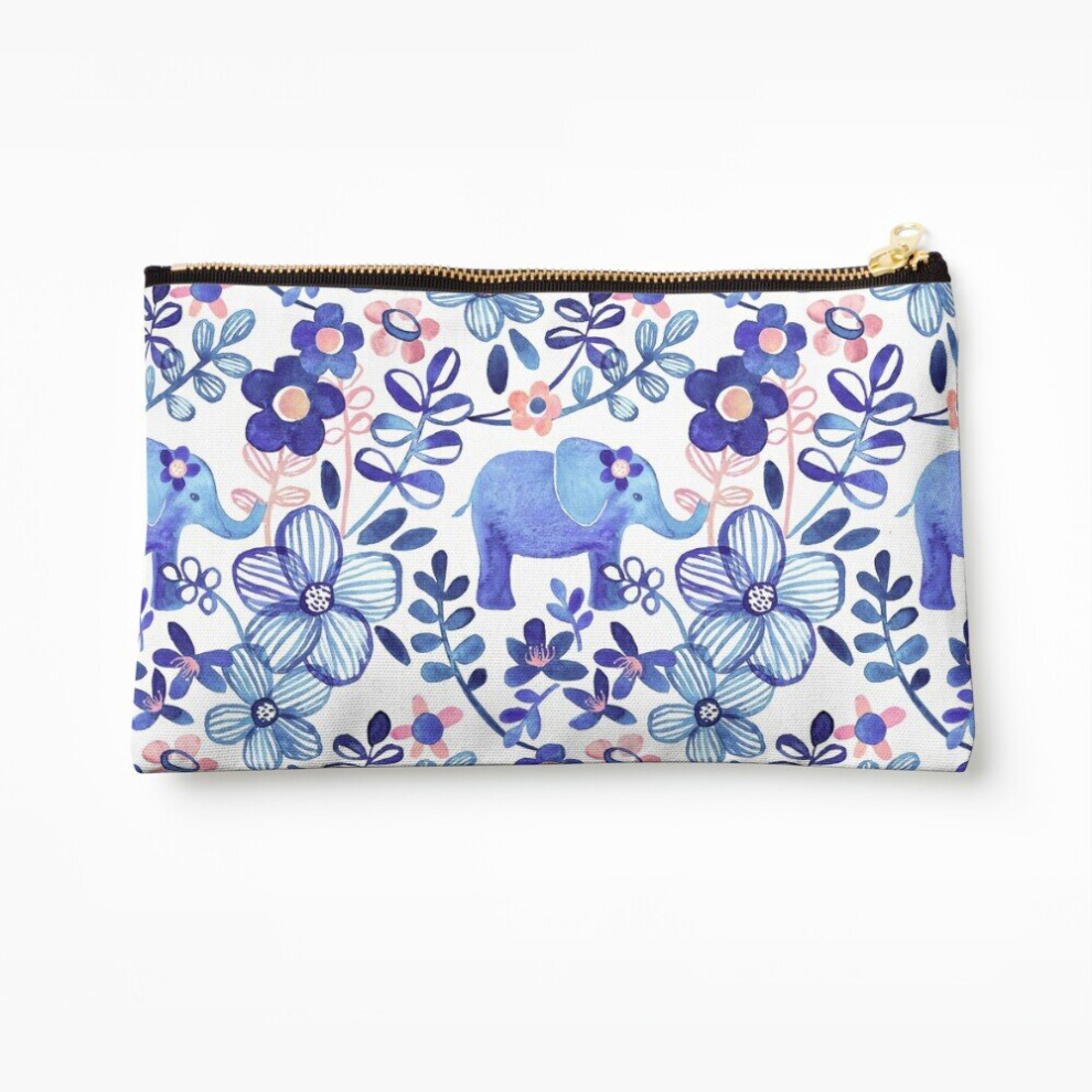 Whibos Coral/White/Purple Makeup Bag Pale And Elephant And Floral Watercolor Pattern Cosmetic Organizer Tyvek Paper Bags Zipper Pouch