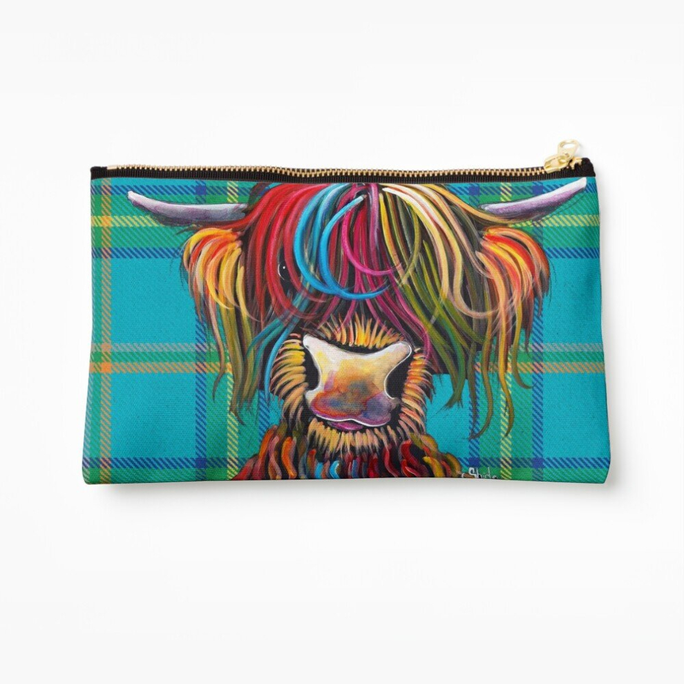 Whibos Makeup Bag Scottish Highland Cow ' Tartan Nelly B ' Cosmetic Organizer Tyvek Paper Bags Zipper Pouch
