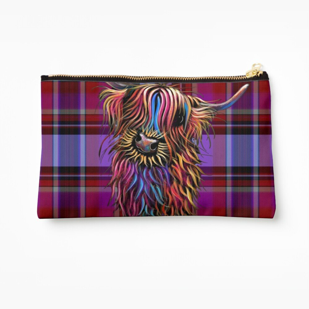 Whibos Makeup Bag Scottish Highland Cow ' Tartan Sunflower ' Cosmetic Organizer Tyvek Paper Bags Zipper Pouch