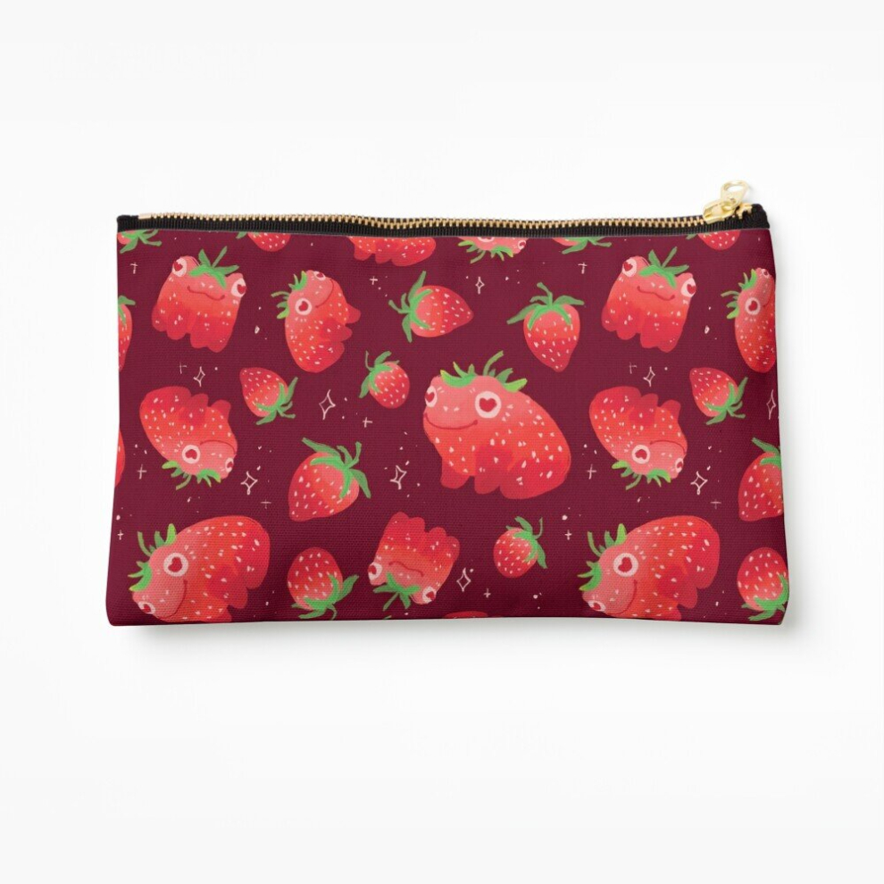 Whibos Makeup Bag Strawberry Frogs Repeating Pattern Cosmetic Organizer Tyvek Paper Bags Zipper Pouch