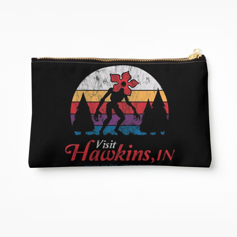 Whibos Makeup Bag Visit Hawkins - Vintage Distressed - Demogorgon - Stranger Things Cosmetic Organizer Tyvek Paper Bags Zipper Pouch