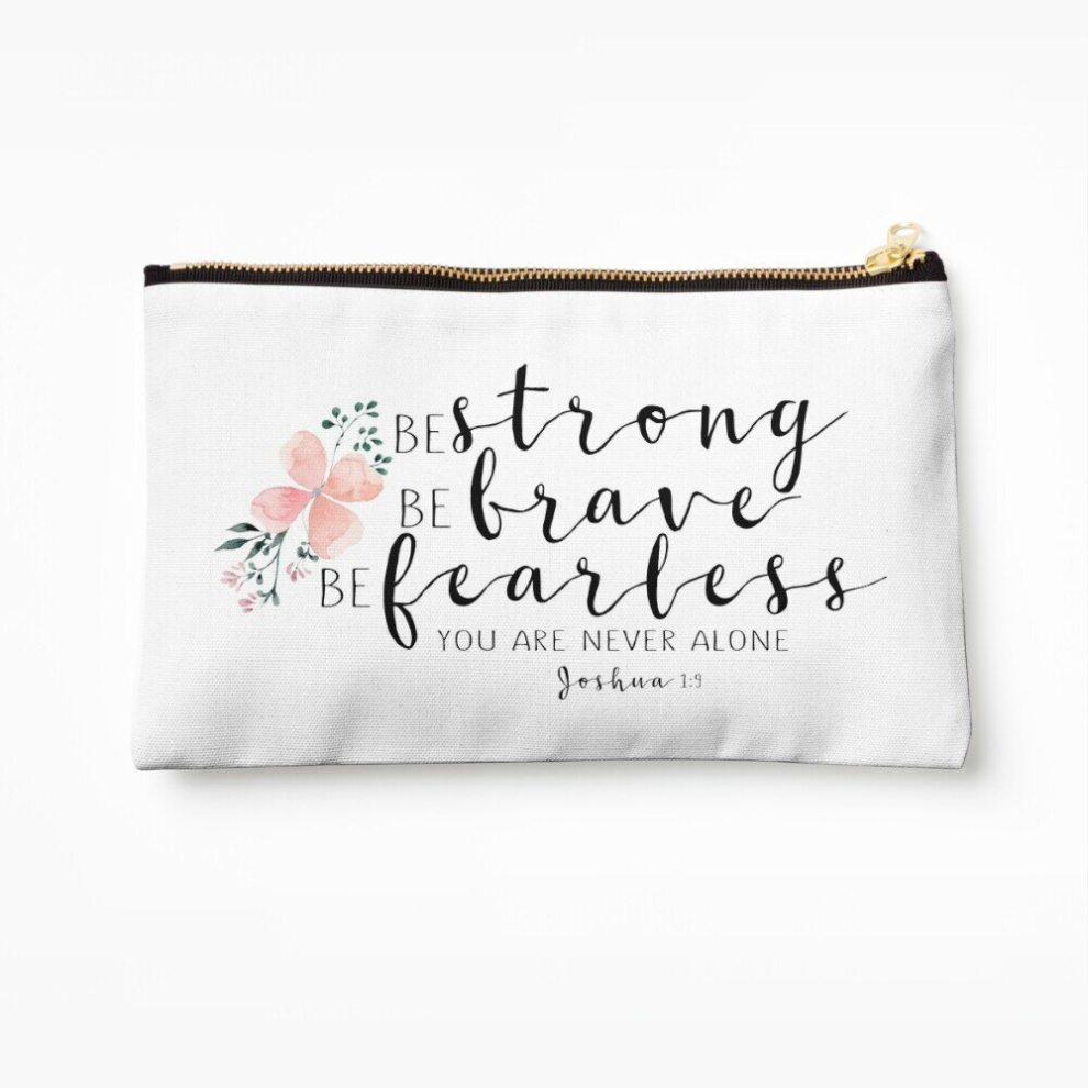 Whibos Makeup Bag Bible Verse - Strong, Brave, Fearless Cosmetic Organizer Tyvek Paper Bags Zipper Pouch