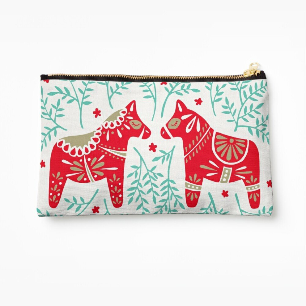 Whibos Red Makeup Bag Swedish Dala Horses Mint Palette Cosmetic Organizer Tyvek Paper Bags Zipper Pouch
