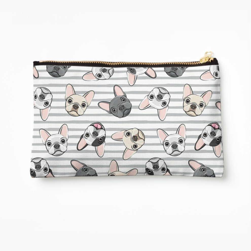 Whibos Grey Makeup Bag All The Frenchies - Stripes - Cute French Bulldogs Cosmetic Organizer Tyvek Paper Bags Zipper Pouch