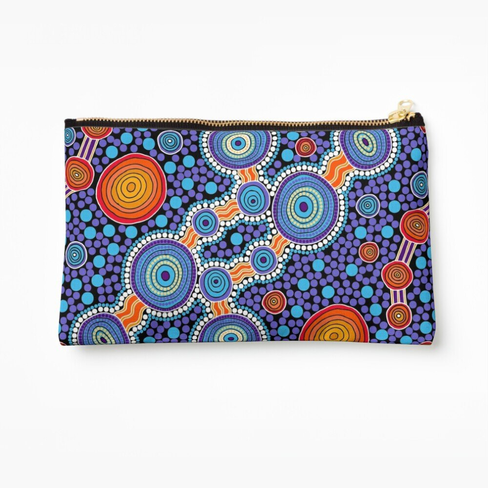 Whibos Blue Makeup Bag Authentic Aboriginal Art - The Journey Cosmetic Organizer Tyvek Paper Bags Zipper Pouch