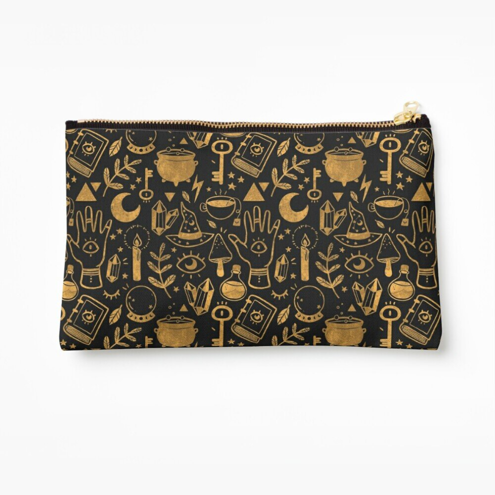 Whibos Gold Makeup Bag Witchy Things Textured Cosmetic Organizer Tyvek Paper Bags Zipper Pouch