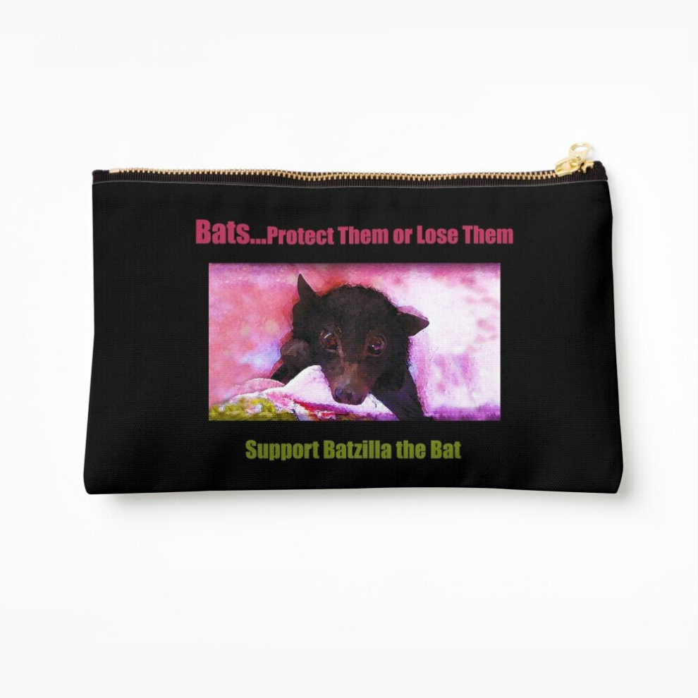 Whibos Makeup Bag Batzilla - Batzilla's Own Motto: Bats... Protect Them Or Lose Them Cosmetic Organizer Tyvek Paper Bags Zipper Pouch