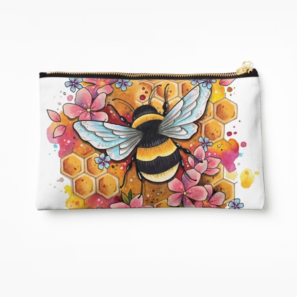 Whibos Makeup Bag Bumble Bee Watercolor Design Cosmetic Organizer Tyvek Paper Bags Zipper Pouch