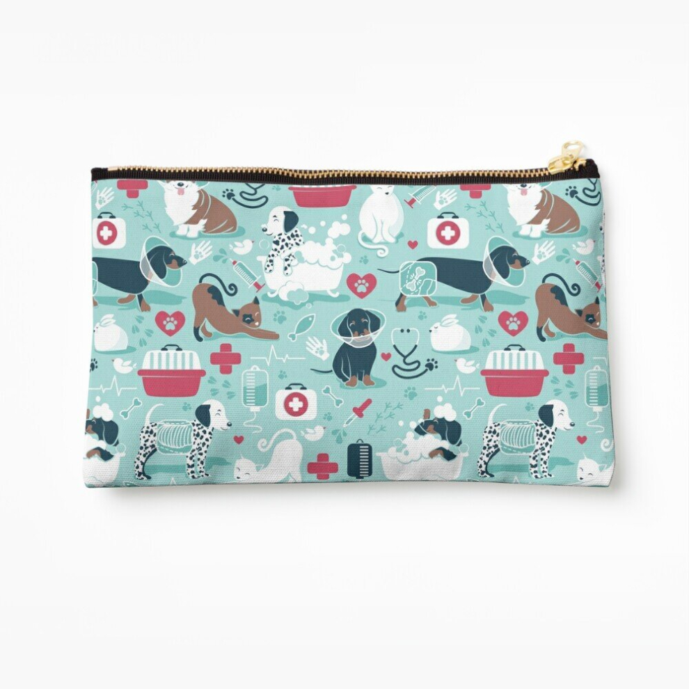 Whibos Red/Blue Makeup Bag Veterinary Medicine, Happy And Healthy Friends Aqua Details Navy Cats Dogs Cosmetic Organizer Tyvek Paper Bags Zipper Pouch