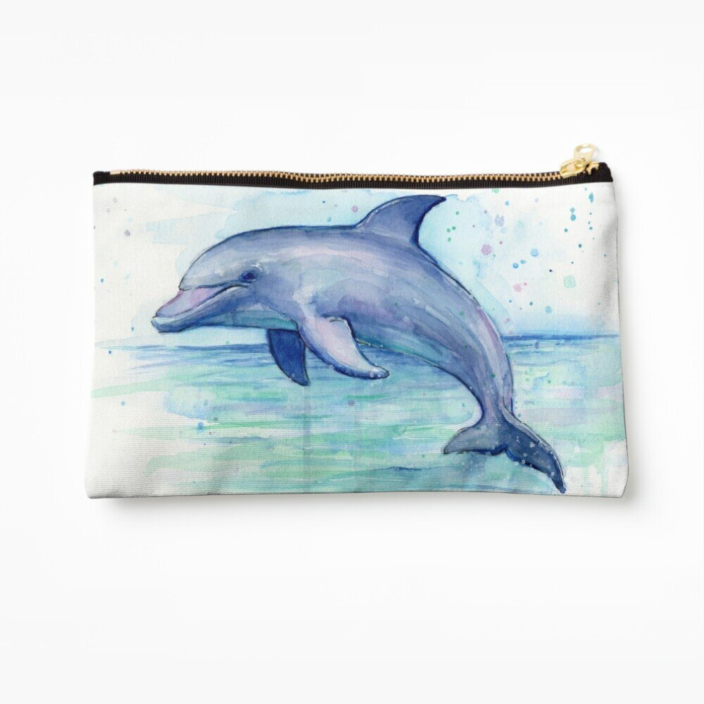 Whibos Makeup Bag Dolphin Watercolor Cosmetic Organizer Tyvek Paper Bags Zipper Pouch